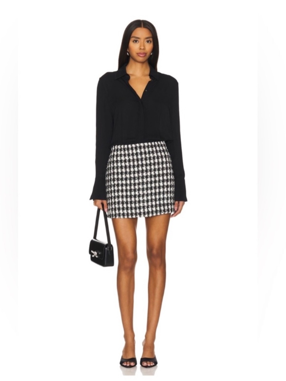 Alice + Olivia Mattie Mini Shirt Dress in Black & White